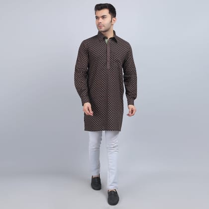 Brown full-sleeves shirt collar kurta in comfort fit-XS