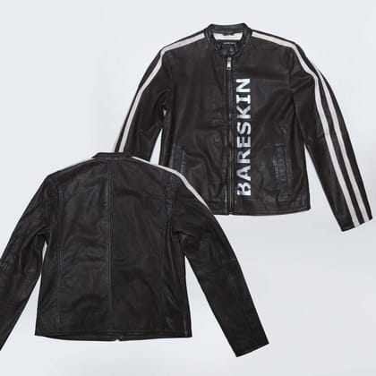 Biker Jacket Made on order in Black Leather & White Strips by Brune & Bareskin-S
