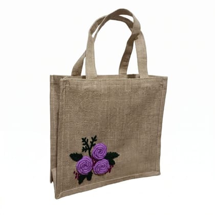 HAND EMBROIDERED FLORAL JUTE TOTE BAG
