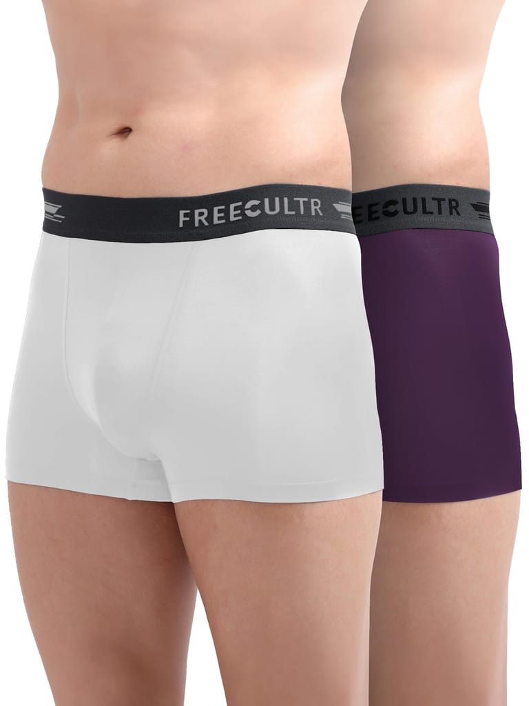 FREECULTR Men's Underwear Anti Bacterial Micromodal Airsoft Trunk - Non Itch No Chaffing Sweat Proof -  Pack of 2-Trippy Violet,Cloud White