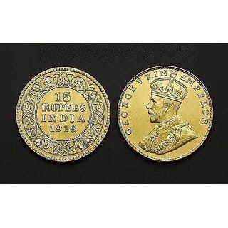 Rare 15 Rupees 1918 King George 5Th, British India Gold Plated Coin - Gift Item