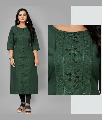 Hetsa Pack of 1 Cotton Blend Embroidered A-line Women's Kurti - ( Dark Green )