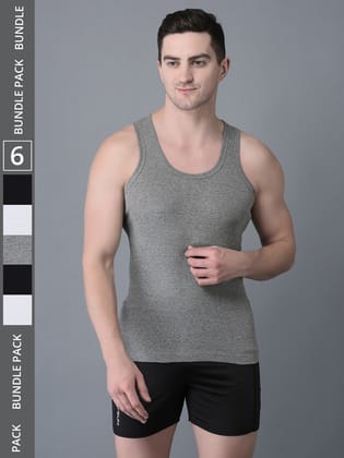 Men's Pack of 6 Solid Combed Cotton Vest Men's Pack of 6 Solid Combed Cotton Vest
