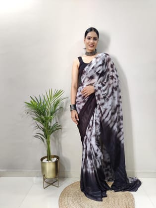 Multi Color Bollywood Sybori Printed Saree with Satin Belt-Black