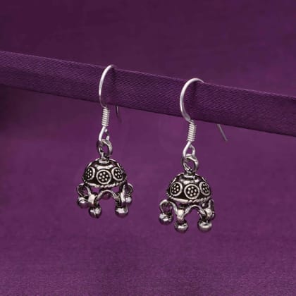 Classy Dome Silver Jhumki Earrings-None / Oxidised Silver