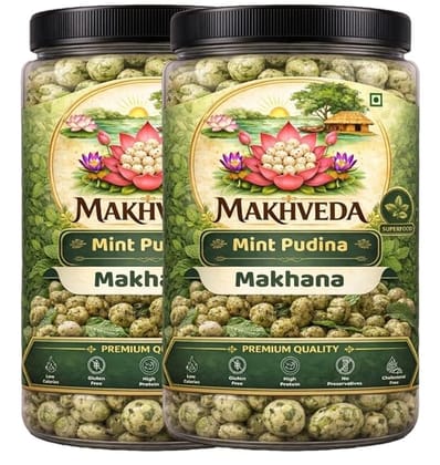 MAKHVEDA -  Mint Pudina Makhana | Roasted Fox Nuts | Popped Lotus Seeds | Healthy Snack | Low Calorie, High Protein, Gluten Free | Refreshing & Crunchy