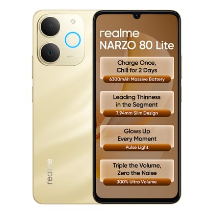 realme NARZO 80 Lite 4G (Beach Gold, 6GB+128GB) | 6300mAh Segment's Biggest Battery | 7.94mm Slim Design | 300% Ultra Volume | Pulse Light: 9 Colors, 5 Glow Modes | Ai Assist