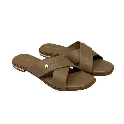 Tan Cross-Strap Flats-TAN / 36