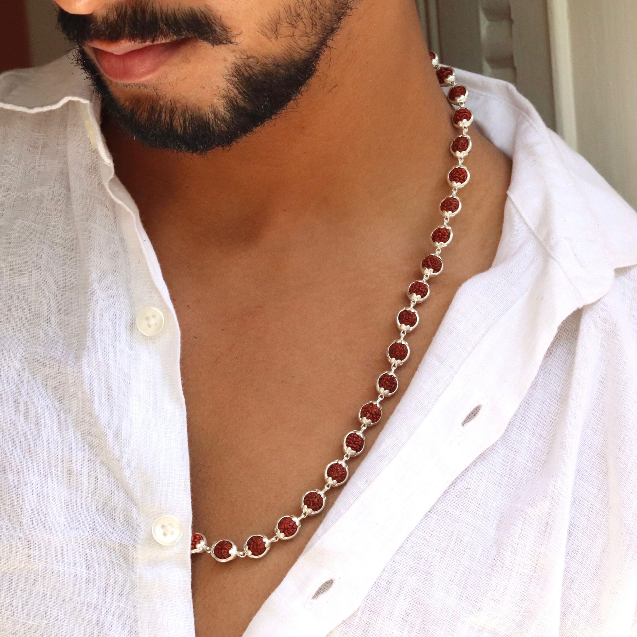 Silver Rudraksha Mala-24 inches