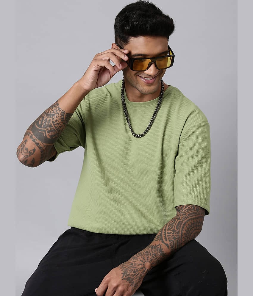 LEWEL Polyester Oversized Fit Solid 3/4th Sleeves Men's Round T-Shirt - Light Green ( Pack of 1 )