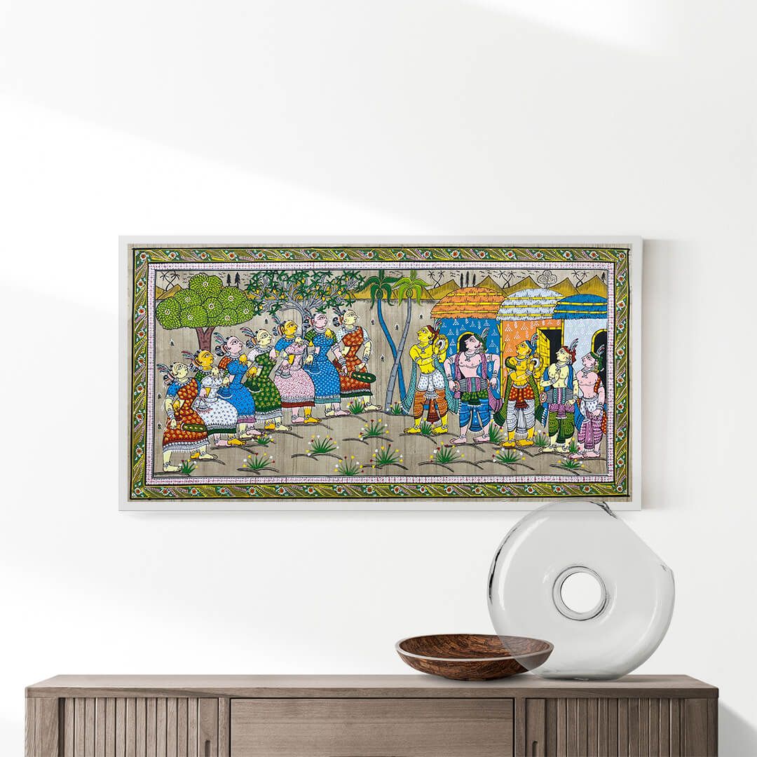 Dancing Tribals Patta Tussar Painting
