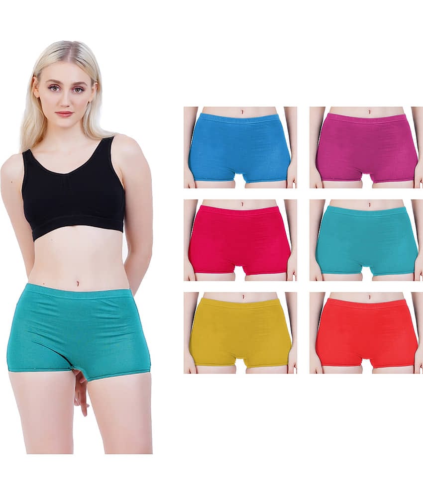 sudarking Pack of 6 Cotton Boy Shorts For Women ( Multi Color )