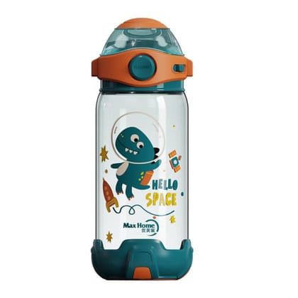 Panchhi Store 650Ml Water Bottle With Straw For Kids Sipper Bottle For Kids One-Click-Open Leak-Proof Locking Flip Lid For School Picnic Travel Home Cartoon Print Bottle Green - Plastic