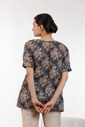 Black Floral Print Top-XS