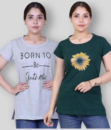 Varenyam Women Cotton Printed Regular Fit Round Neck T-Shirt ( Light Grey )