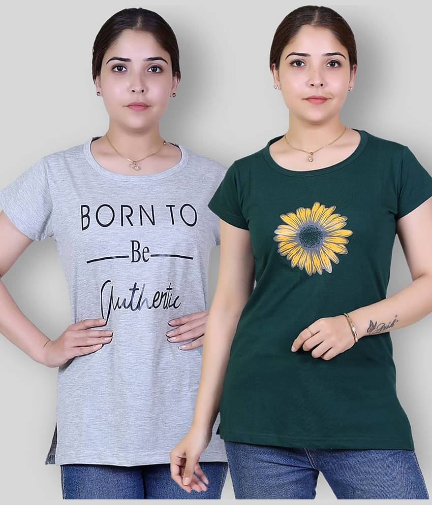 Varenyam Women Cotton Printed Regular Fit Round Neck T-Shirt ( Light Grey )