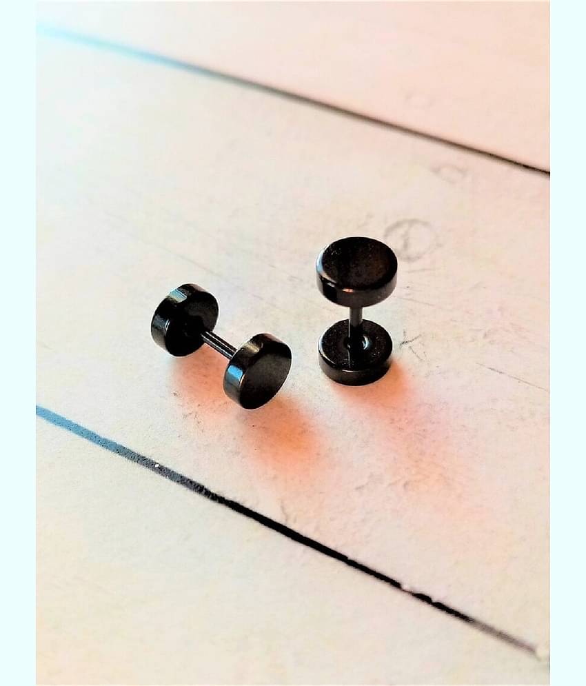 Black Stainless Steel Circular Stud Earrings
