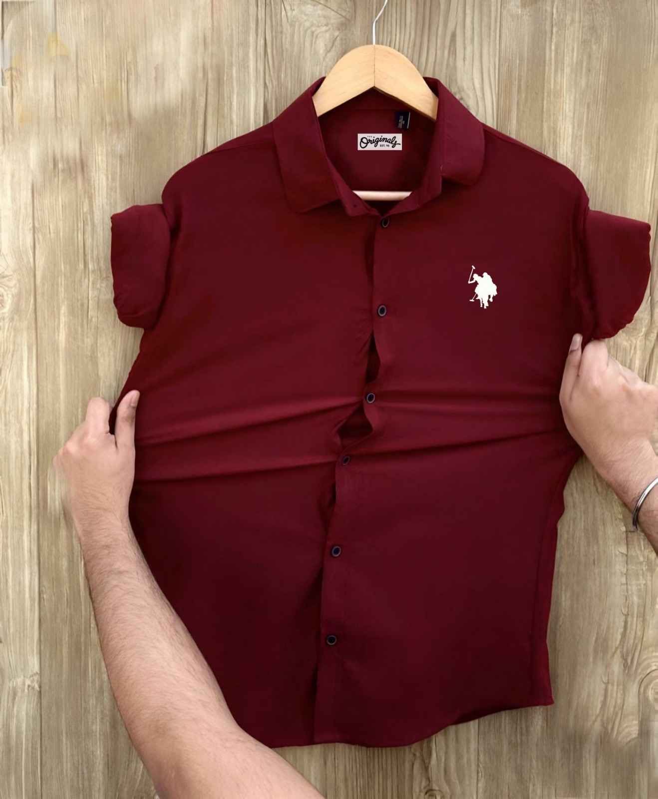 U.S. POLO Full Sleeves Lycra Shirt Maroon (Size - XL)