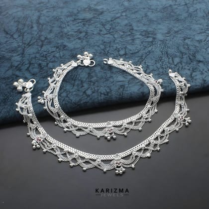Real Sterling Silver Indian women Pink CZ handmade Excellent gifting Anklet Ankle Pair 10.3"