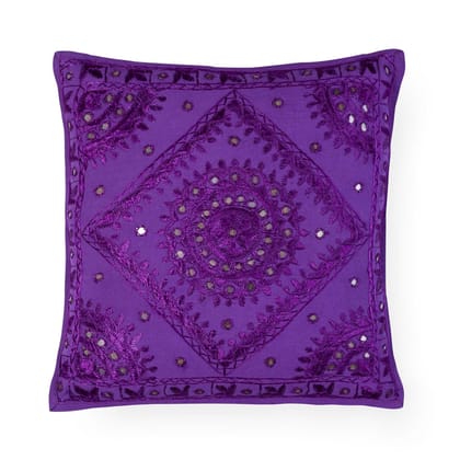 Purple Cotton Mirror Embroidered Cushion Cover Pack of 1 16x16 Inches
