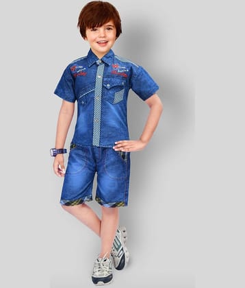 NewCollections Pack of 1 Boys Denim Shirt & Shorts Set ( Blue )