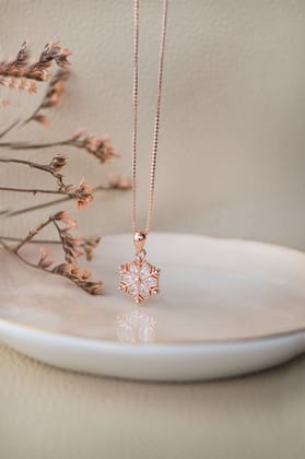 Snow Flake Rose Gold Plated Sterling Silver Pendant-With Chain / Rose
