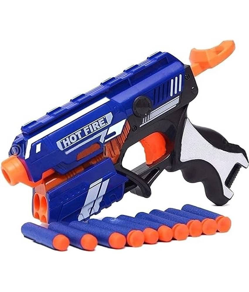 Eclet Blaze Storm Hot Fire Bullet Gun Toy With 10-Foam Bullets,Fun Target Shooting Gun Guns & Darts  (Blue, Black) set of 1