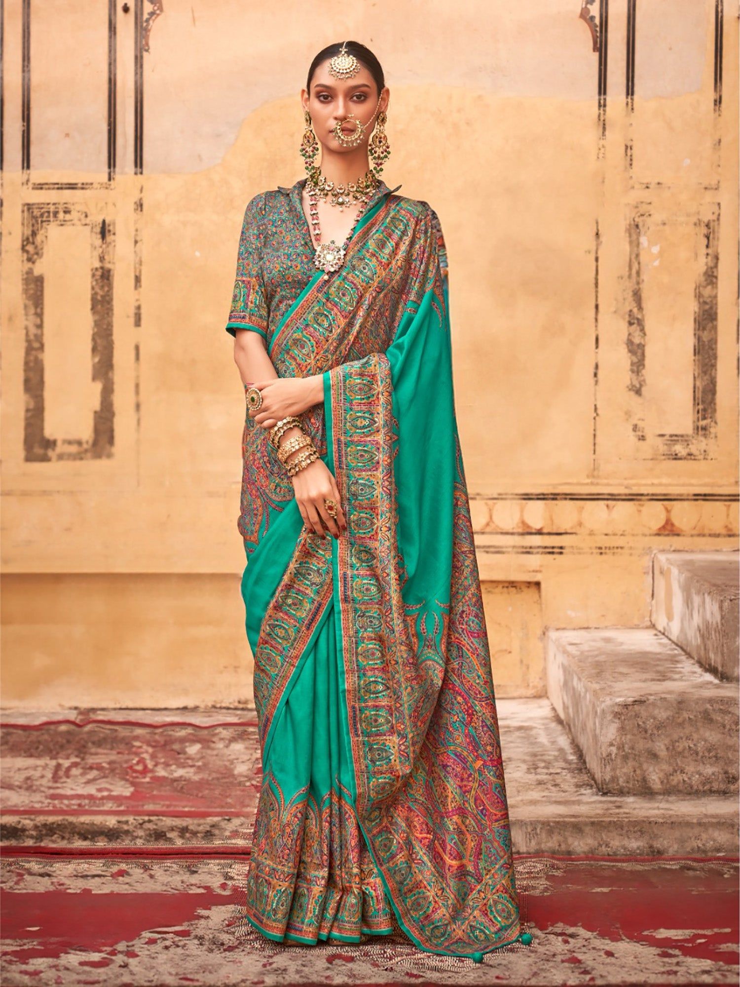 Green Poly Viscose Silk Pashmina Saree