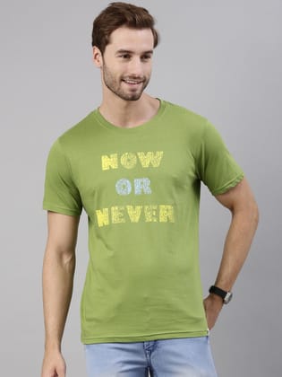 Green Printed Crew Neck Tshirt-S