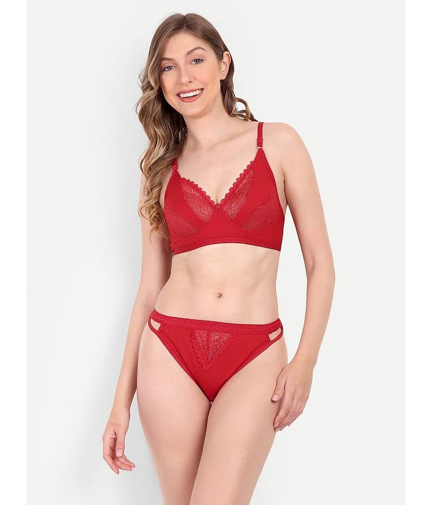 Aprozone Poly Cotton Women's Bra & Panty Set ( Red ) Lingerie Set