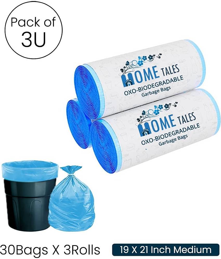 Oxo-Biodegradable /Eco Friendly Garbage Bag for Dustbin,19 x 21 Inches (Medium) 90 Bags (3 Rolls), Light Blue