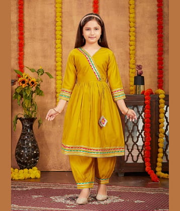 Aarika Yellow Silk Girls Patiala Kurta Set ( Pack of 1 )