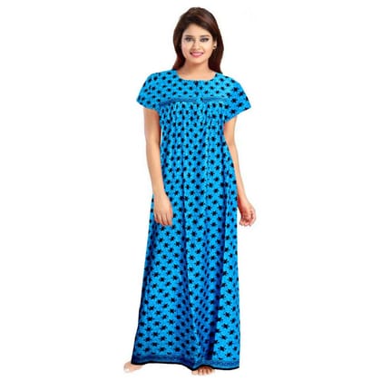 Women's Cotton Printed Maxi Nighty Size XL (Aqua Blue)