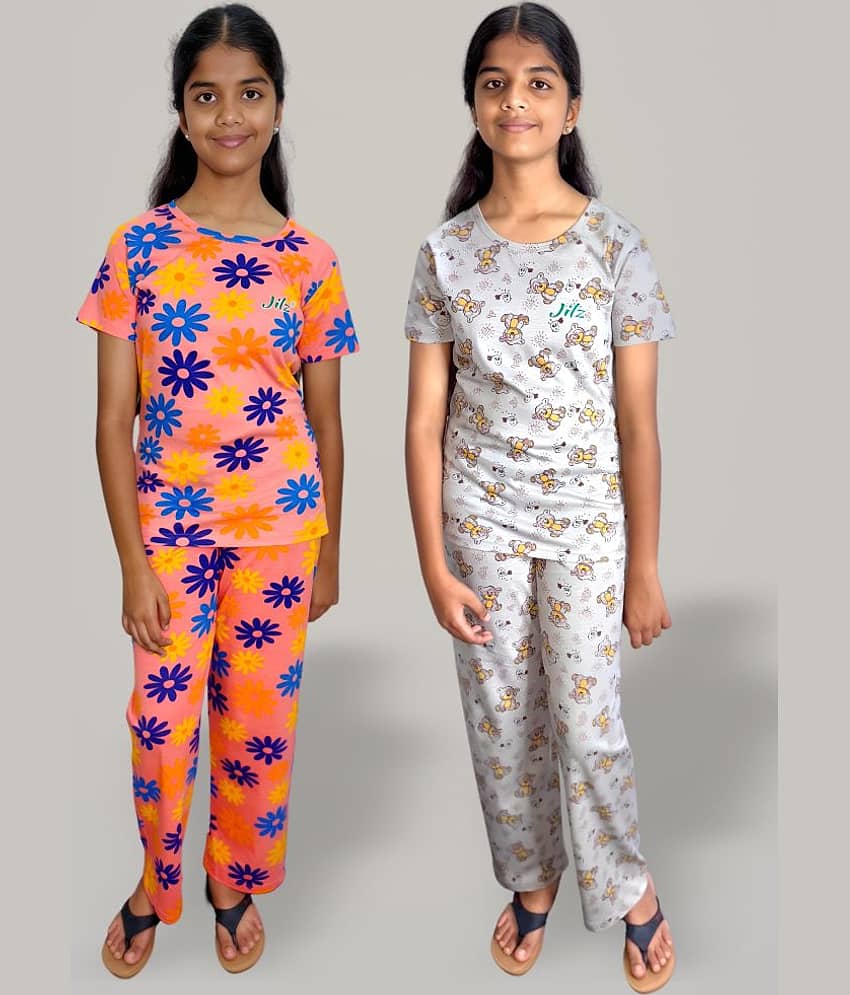 JILZ Pack of 2 Girls Cotton Nightsuit Set ( Multicolor )