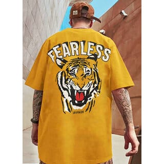 Leotude Men Mustard Printed Cotton Blend T-Shirt