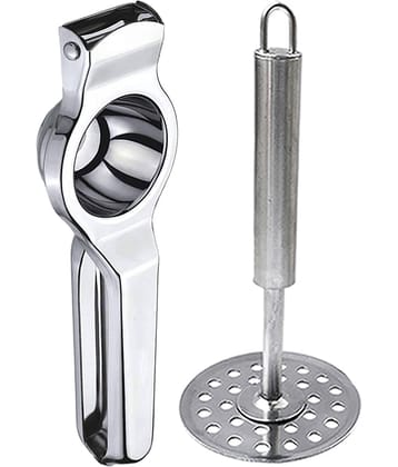 JISUN - Silver Stainless Steel Lemon Squeezer & Potato Masher ( Set of 2 )