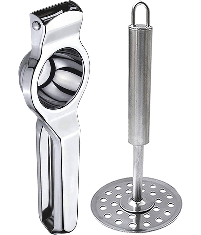 JISUN - Silver Stainless Steel Lemon Squeezer & Potato Masher ( Set of 2 )