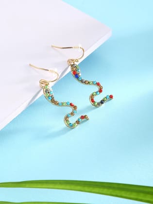 justpeachy Multicoloured Stone Studded Snake Drop Earrings