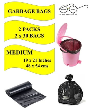 Navrachana Garbage Bags| Medium:19X21 |2 Packs of 30 Pcs-60 Pcs | Recyclable Garbage Dustbin Bags - Black