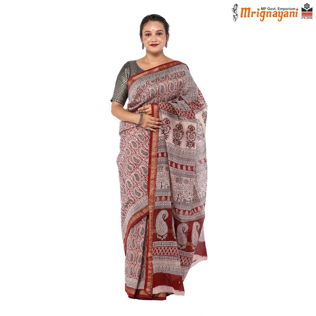 HANDLOOM MAHESHWARI SILK SAREE WITH BLOUSE (SKU - 3I0101170522, SAREE-1075) - Sarees | Buy online on ZillyBuy