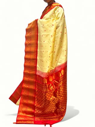 Pure Gadwal Silk Cream Orange
