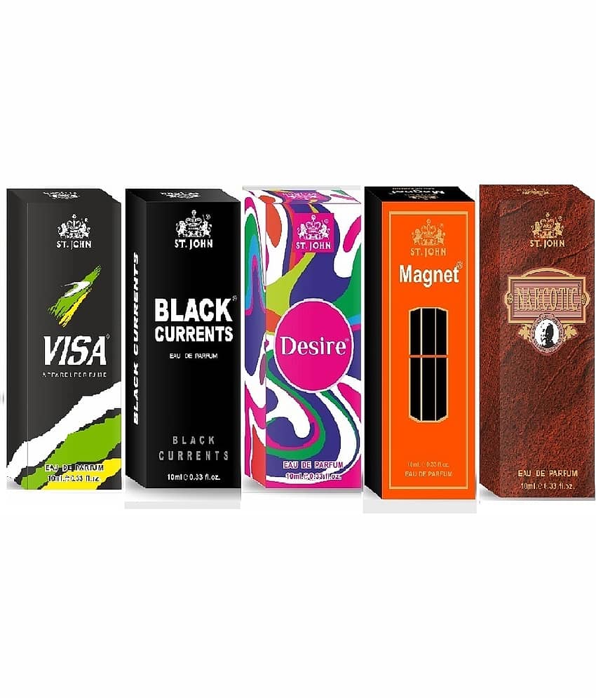 ST.JOHN Cobra Narcotic BlackCurent,Magnet,Desire, Visa Pocket Perfume for Men 10 ml ( Pack of 5 )