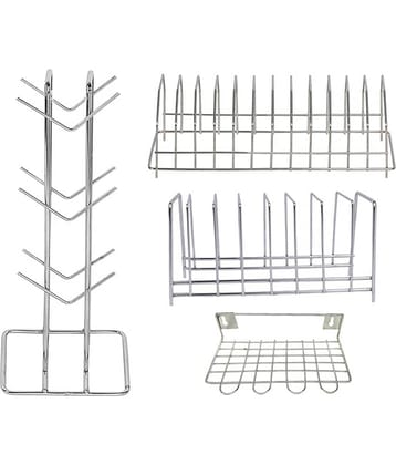 JISUN - Silver Stainless Steel Dish Racks ( Pack of 4 )