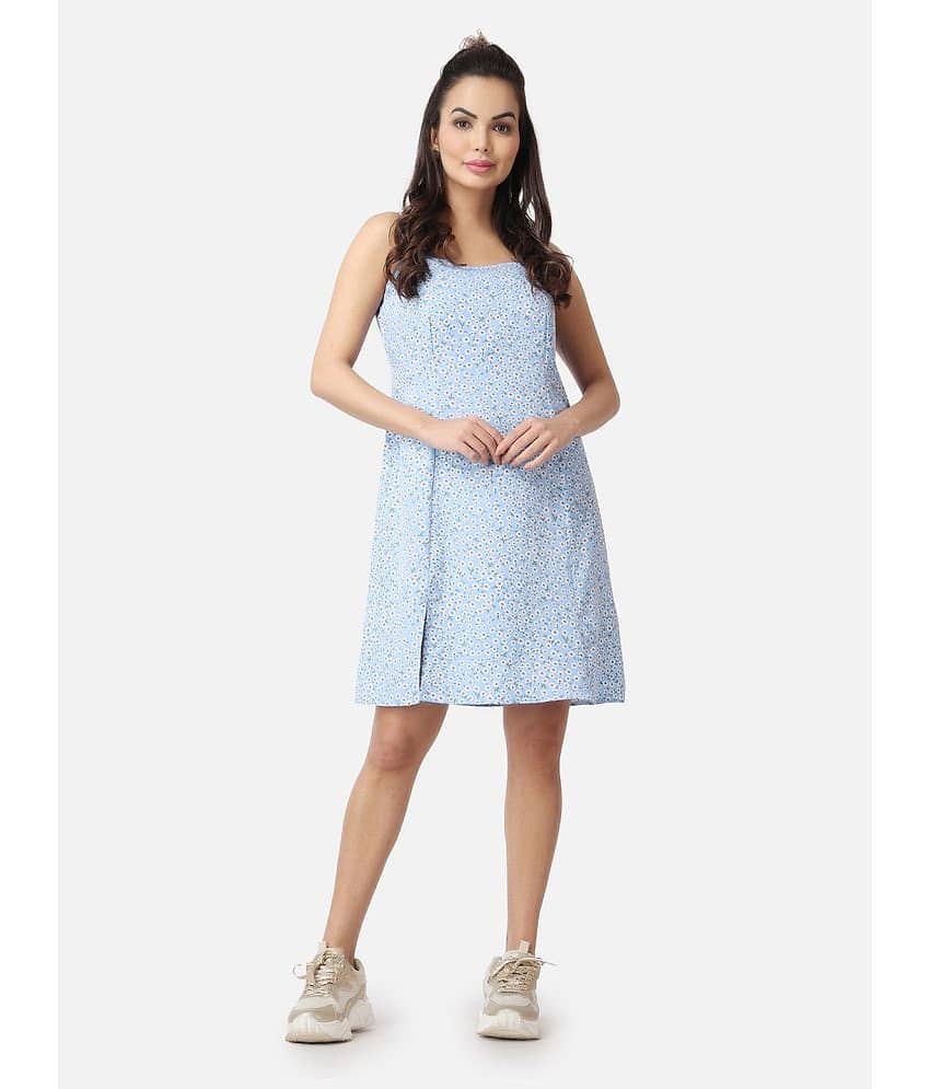 POPWINGS Women Polyester Printed Fit & Flare Dress ( Black )