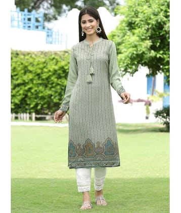 Juniper Acrylic Printed Straight Womens Kurti - Green ( Pack of 1 ) - None