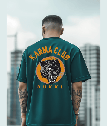 BUKKL Men Cotton Oversized Fit Printed T-Shirt ( Teal )
