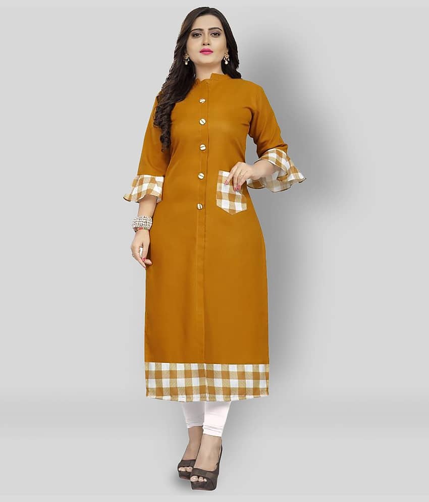 Lerkiza - Rust Cotton Women's Straight Kurti ( Pack of 1 )