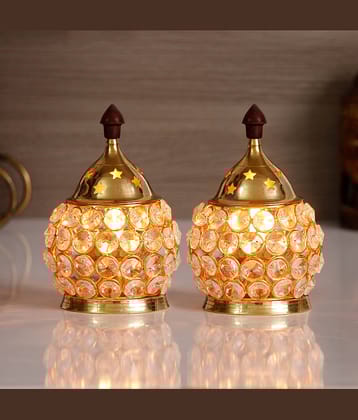 eCraftIndia Set of 2 Crystal And Brass Akhand Diya
