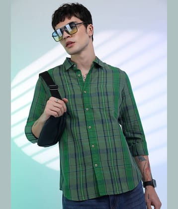 Highlander Cotton Blend Slim Fit Checks Full Sleeves Men's Casual Shirt - Green ( Pack of 1 )