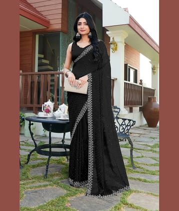 VEERAIVA Georgette Embellished Saree With Unstitched Blouse Piece ( Black )